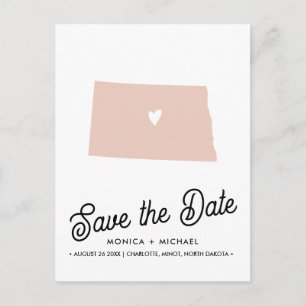 Carte Postale Faire-part DAKOTA DU NORD Mariage sur destination d'état TOUT