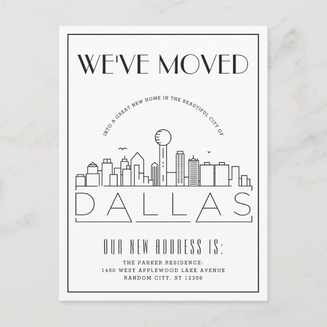 Carte Postale Faire-part Dallas Skyline Modern Deco | Changement d'adresse (Devant)