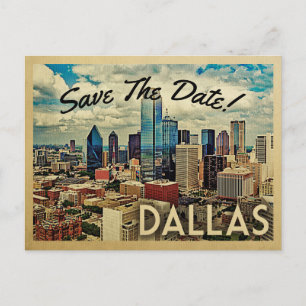 Carte Postale Faire-part Dallas Texas Enregistrer La Date Vintage Skyline