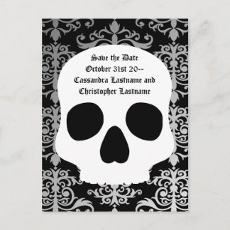 Carte Postale Faire-part damas crâne mariage | Enregistrer la date