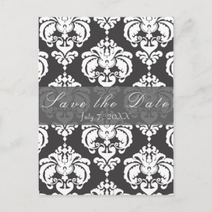 Carte Postale Faire-part Damas gris & blanc Chic Wedding Enregistrer la dat