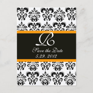 CARTE POSTALE FAIRE-PART DAMAS MONOGRAMME NOIR JAUNE ET BLANC