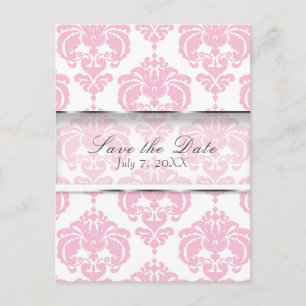 Carte Postale Faire-part Damas rose & blanc Chic Wedding Enregistrer la dat