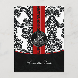 Carte Postale Faire-part damas rouge Enregistrer la date