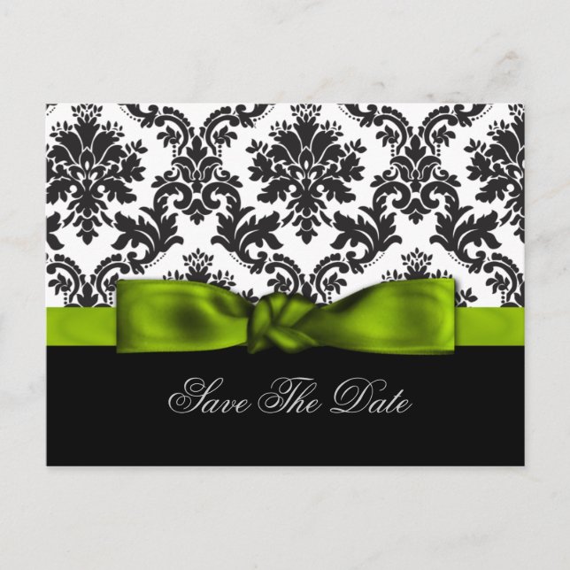 Carte Postale Faire-part damas vert Enregistrer la date (Devant)