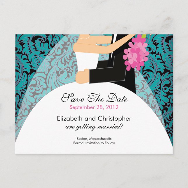 Carte Postale Faire-part Damask Bride & Groom Enregistrer La Date Invitatio (Devant)