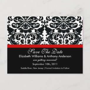 Carte Postale Faire-part Damask Save The Date Red POSTCARD!