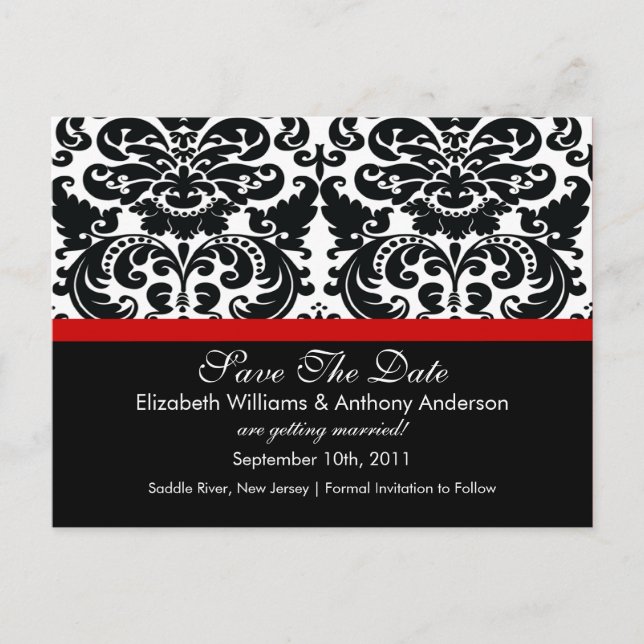 Carte Postale Faire-part Damask Save The Date Red POSTCARD! (Devant)
