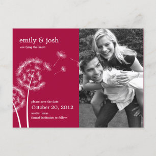 Carte Postale Faire-part Dandelion Wish Photo Save The Date (Framboise)