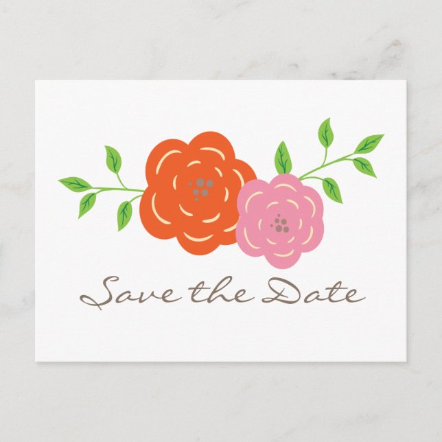 Carte Postale Faire-part Dans Bloom Orange Rose Floral Enregistrer la date  (Devant)