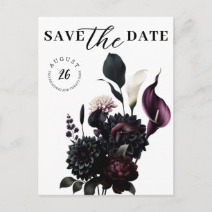 Carte Postale Faire-part Dark Moody Mariage floral romantique Enregistrer l