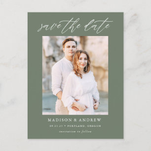 Carte Postale Faire-part Dark Sage Green Elegant Script Photo Enregistrer l