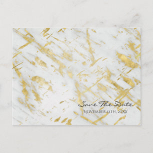 Carte Postale Faire-part Date à retenir Glam Élégant Marbre Or et Blanc