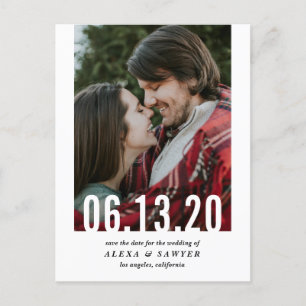 Carte Postale Faire-part Date de mariage découpée Photo verticale Enregistr