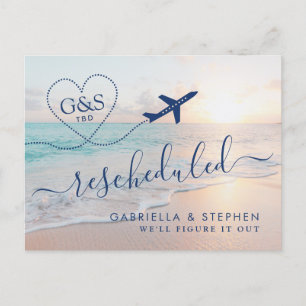 Carte Postale Faire-part Date de mariage reportée à la plage Destination à 