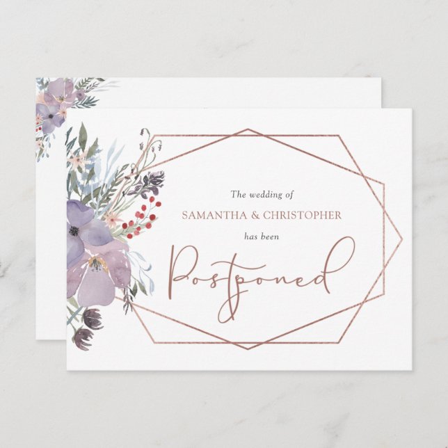 Carte Postale Faire-part Date du Mariage Reportée Fleurs Géométriques Modif (Devant / Derrière)