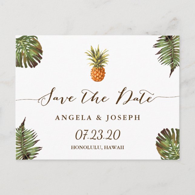 Carte Postale Faire-part Date limite de destination | Ananas tropical (Devant)