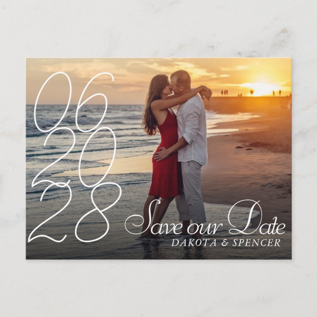 Carte Postale Faire-part Date moderne de sauvegarde de photo de script manu (Devant)