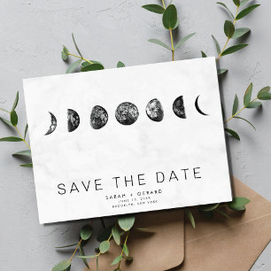 Carte Postale Faire-part Dates de mariage à marbre des phases de la lune En