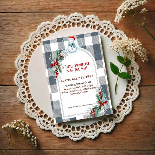 Carte Postale Faire-part de Baby Shower carreau bonhomme de neig