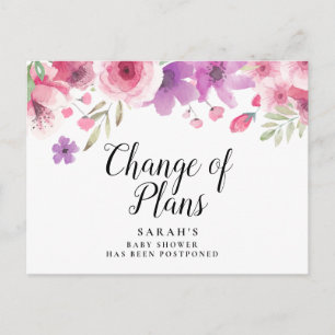 Carte Postale Faire-part de Baby Shower Floral Aquarelle Reporté