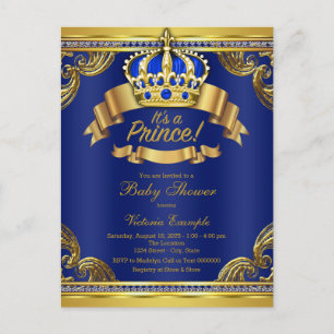Carte Postale Faire-part de Baby Shower pour Prince Bleu Royal e