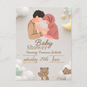 Carte Postale Faire-part de Baby Shower pour un joli Couple avec
