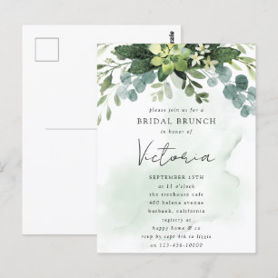 Carte Postale Faire-part de bapteme chic aquarelle eucalyptus