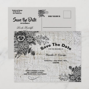 Carte Postale Faire-part De belles fleurs grises et noires sauvent la date