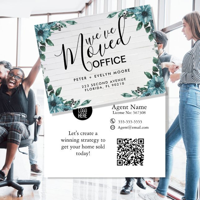Carte postale faire-part de bureau Floral déplacé (Créateur téléchargé)
