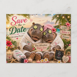 Carte Postale Faire-part de Couple Hippopotames Spa Tropical