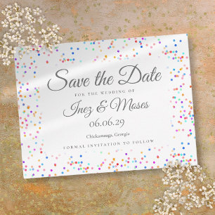 Carte Postale Faire-Part de Date à Sauvegarder Confettis Arc-en-