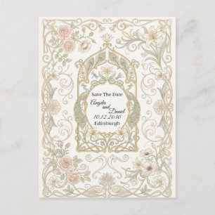 Carte Postale Faire-part de date baroque or rose
