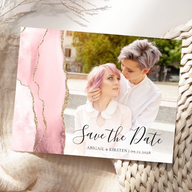 Carte Postale Faire part de date de blush rose agate or (Créateur téléchargé)