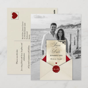Carte Postale Faire-part de date de mariage à monogramme ivoire