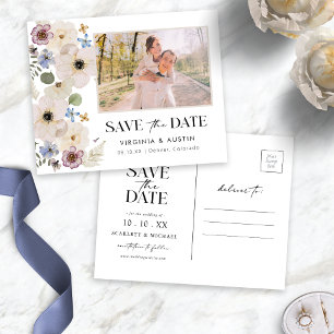Carte Postale Faire-part de date de mariage à photo florale bota