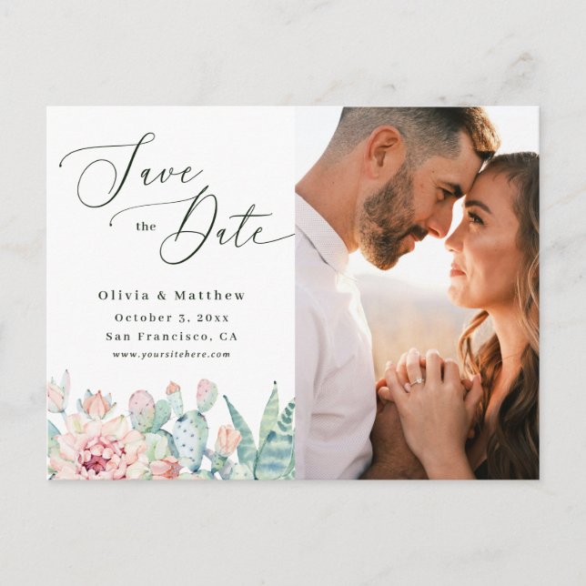 Carte Postale Faire-part de date de mariage élégant avec cactus  (Devant)