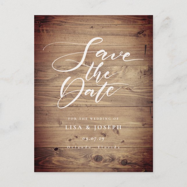 Carte Postale Faire-Part de Date de Mariage en Bois Rustique (Devant)