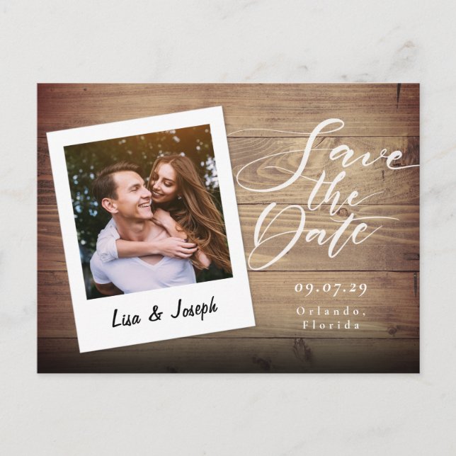 Carte Postale Faire-Part de Date de Mariage en Bois Rustique ave (Devant)