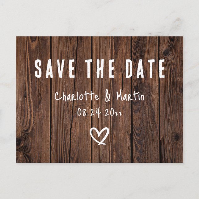 Carte Postale Faire part de date de mariage en bois rustique cam (Devant)