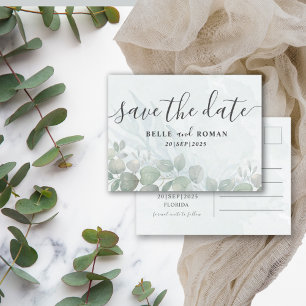 Carte Postale Faire part de date de mariage Éucalyptus rustique
