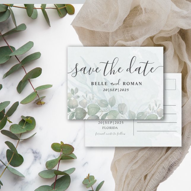 Carte Postale Faire part de date de mariage Éucalyptus rustique  (Créateur téléchargé)
