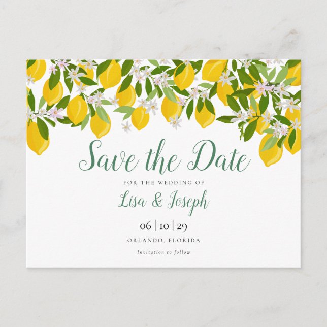 Carte Postale Faire-part de date de mariage Lemons Blossom Elega (Devant)