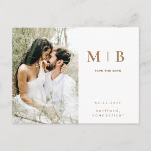 Carte Postale Faire-part de date de mariage simple monogramme or