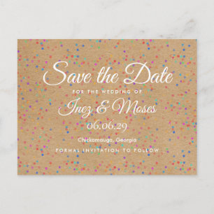 Carte Postale Faire part de date Rustique Kraft Arc-en-ciel Conf