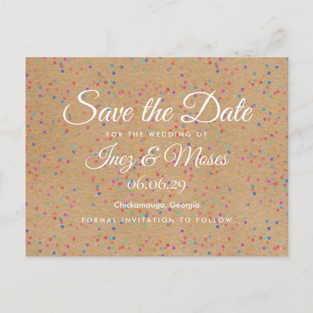 Carte Postale Faire part de date Rustique Kraft Arc-en-ciel Conf (Devant)
