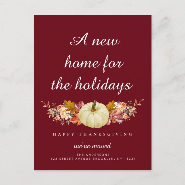 Carte Postale faire-part de déplacement du bon thanksgiving d'au (Devant)
