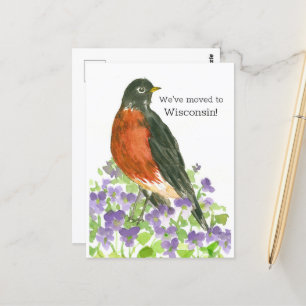 Carte Postale Faire-part de déplacement Wisconsin Robin Violets