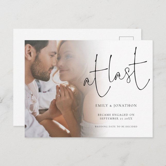 Carte Postale Faire part de fiançailles Script At Last (Devant / Derrière)