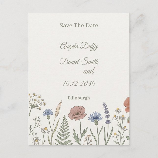 Carte Postale Faire part de fleurs sauvages pastel (Devant)